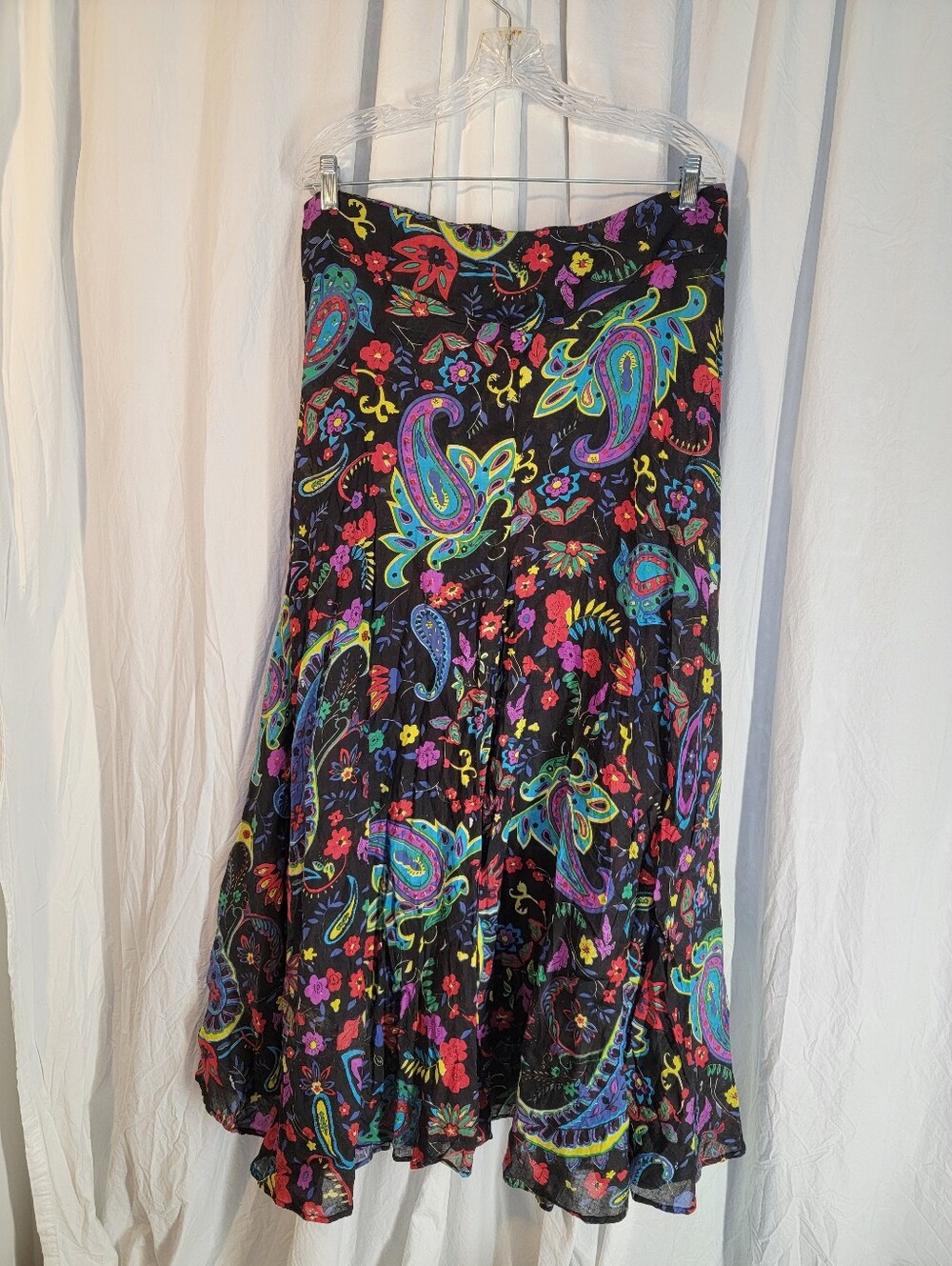 Wide-Leg Paisley Print Palazzo Pants - Black Multi -100% Cotton - Picture 2 of 8